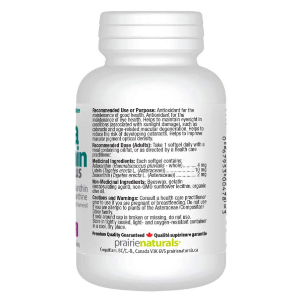 Prairie Naturals Astaxanthin Plus 4 mg Bottle Back
