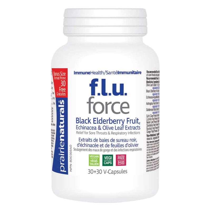 Bottle of Prairie Naturals FLU Force 30+30 Bonus Size
