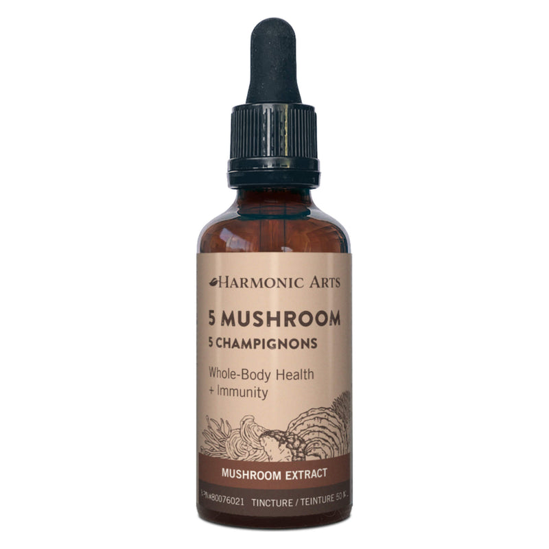 Harmonic Arts - 5 Mushroom Whole-Body Health + Immune Mushroom Extract Tincture 50 Milliliters | Optimum Health Vitamins, Canada