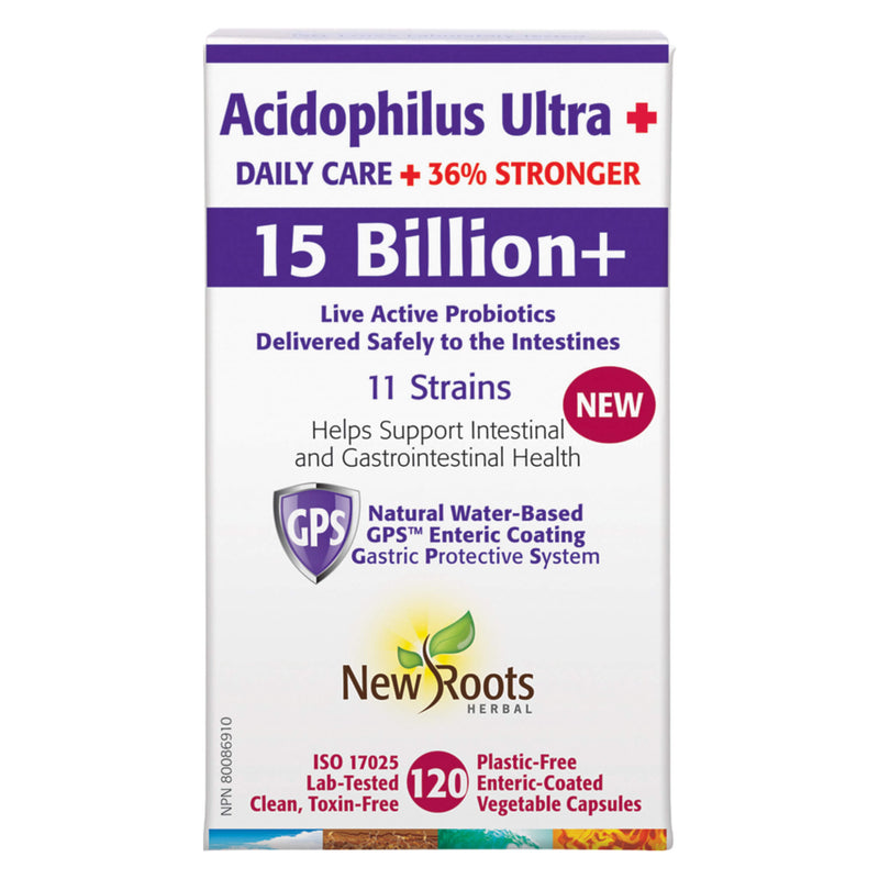 NewRoots Acidophilus 15Billion+ 120PlasticFreeEnteric-CoatedVegetableCapsules