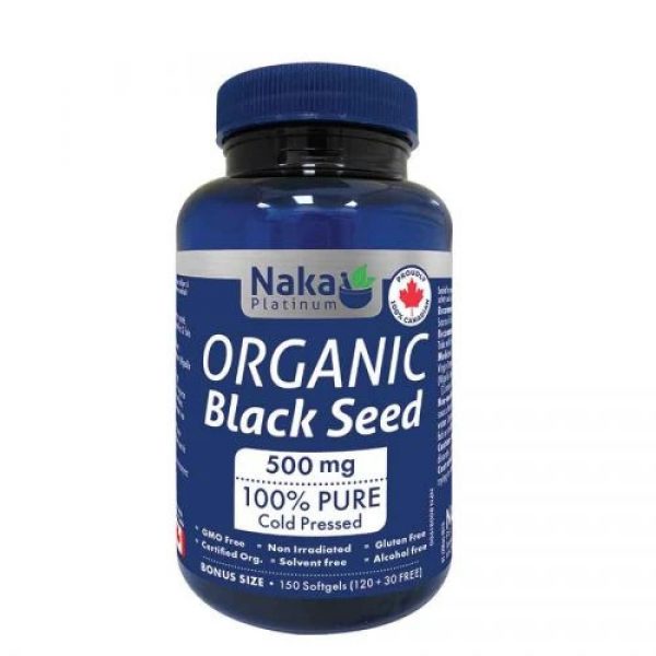 Bottle of Naka OrganicBlackSeed 500mg 150Softgels