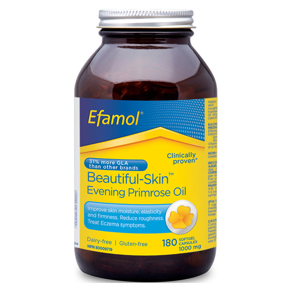 Bottle of Efamol BeautifulSkinEveningPrimroseOil 180SoftgelCapsules