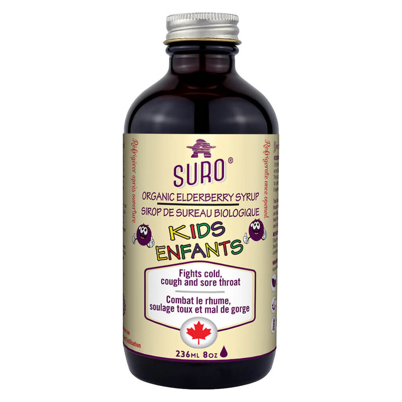 Bottle of Suro Organic Elderberry Syrup for Kids 236 Milliliters