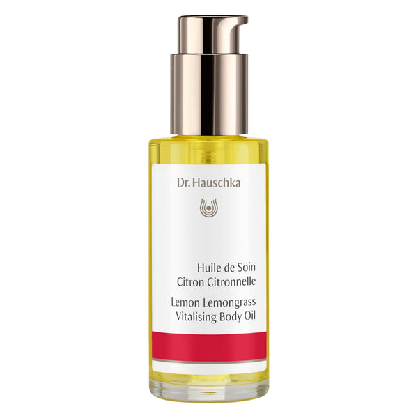 Pump Bottle of Dr. Hauschka Lemon Lemongrass Vitalising Body Oil 75 Milliliters