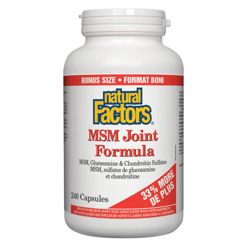 Bottle of Natural Factors MSM Joint Formula 240 Capsules