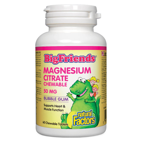 Bottle of Magnesium Citrate 50 mg Bubble Gum 60 Chewable Tablets