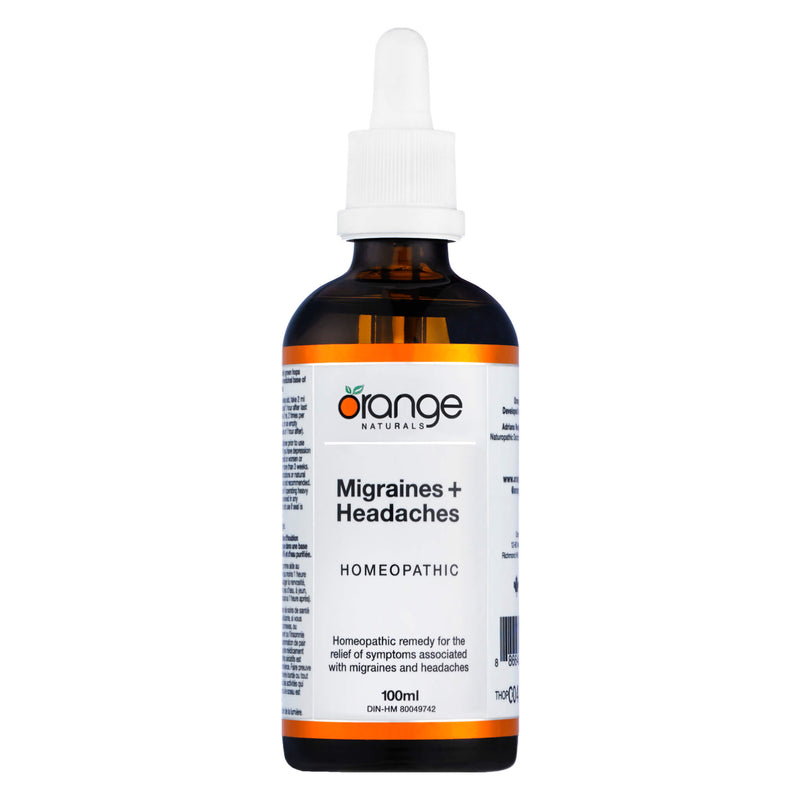 Dropper Bottle of Orange Naturals Migraines + Headaches 100 Milliliters