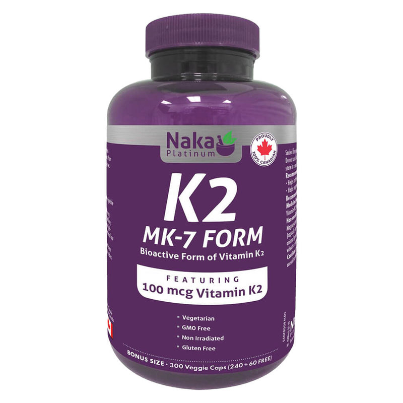 Bottle of Naka K2 MK-7Form 100mcg 300VeggieCaps