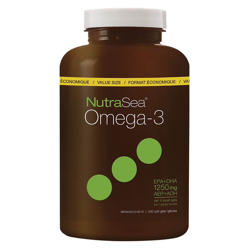 Bottle of NutraSea Omega-3 Liquid Gels Zesty Lemon 240 Softgels