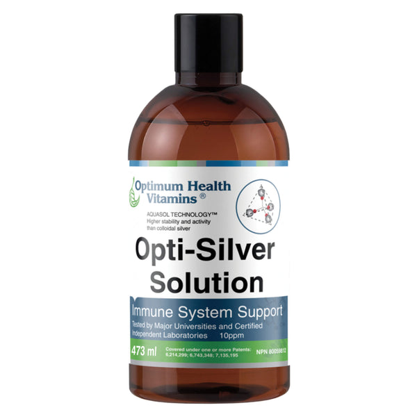 Bottle of Optimum Health Vitamins Opti-Silver Solution 473 Milliliters