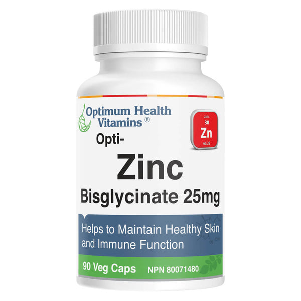 Bottle of Opti-Zinc Bisglycinate 25 mg 90 Vegetable Capsules