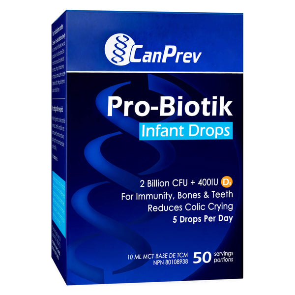 Box of CanPrev Pro-Biotik Infant Drops 2 Billion CFU + 400 IU Vitamin D 5 Drops Per Day 50 Servings