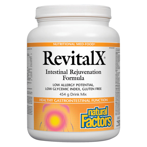 Bottle of Natural Factors RevitalX Intestinal Rejuvenation Formula 454 g Drink Mix | Optimum Health Vitamins, Canada