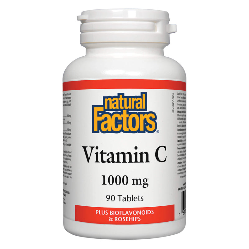 Bottle of Natural Factors Vitamin C 1000 mg Plus Bioflavonoids & Rosehips 90 Tablets